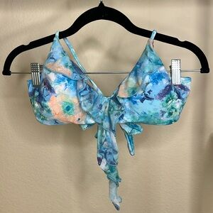 Blue Watercolor Frilled Halter Bikini